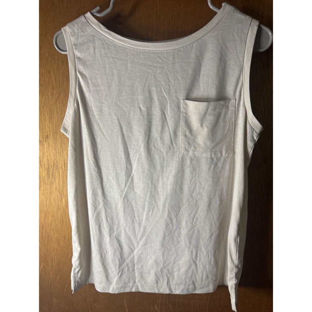 Mirol Womens Cream Sleeveless Pocket Tank Top Scoop Neck Side Slit Size M
